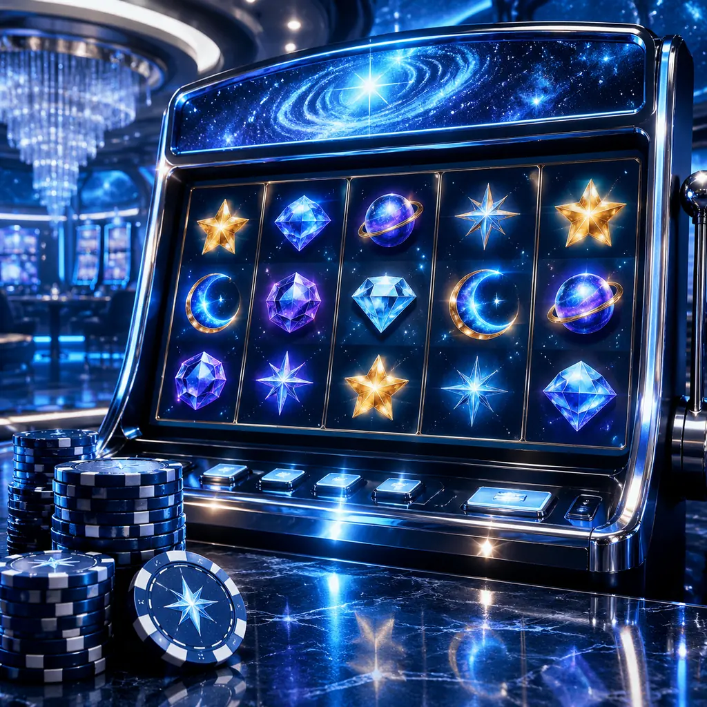 Mesin slot bertema kosmik dengan simbol bintang di ruang kasino